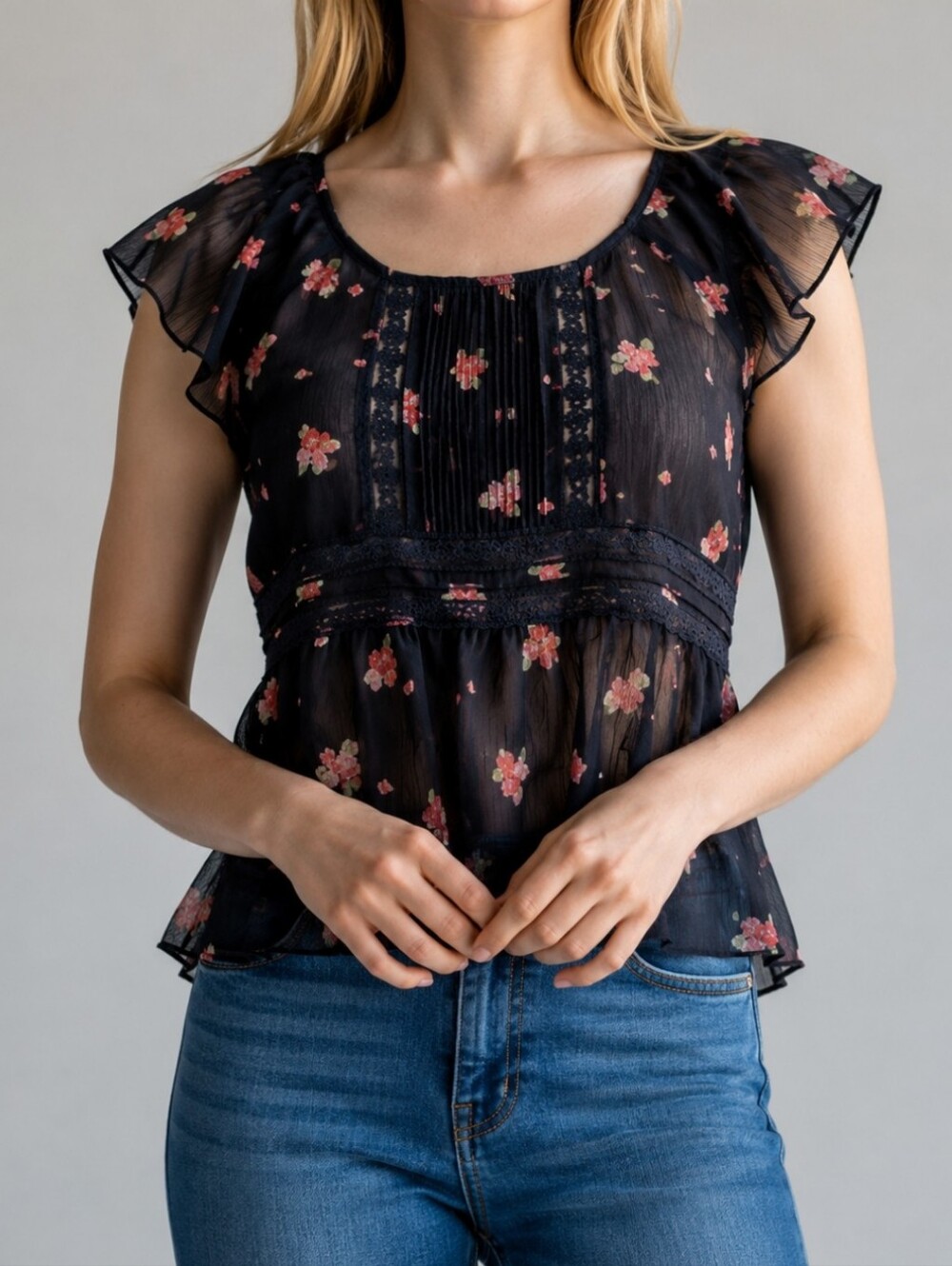 Abercrombie & Fitch Floral Flutter Sleeve Top Y2K Small